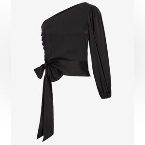 Express Black Asymmetrical Long Sleeve Crop Top